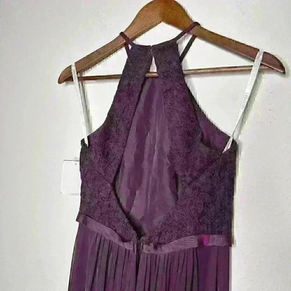 NWT David's Bridal F19608 Plum Long Lace Mesh High Neck Sz 2 - Picture 5 of 12